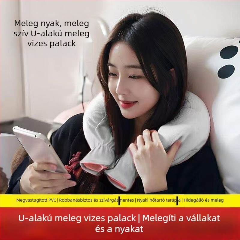 U-alakú vízzel töltött melegítő párna nyakhoz és vállakhoz, nyaki gerinc melegítése vízbefecskendezéssel, téli lábmelegítés