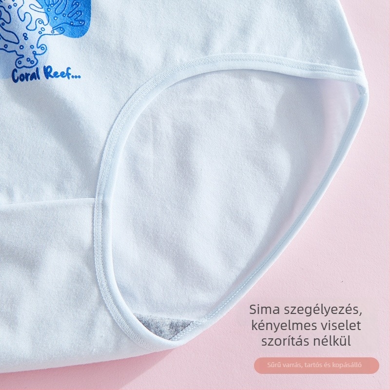 Magas derekú pamut alsónemű tinilányok számára, nyomtatott mintával, plusz méret, antibakteriális intim résszel, kényelmes és lélegző