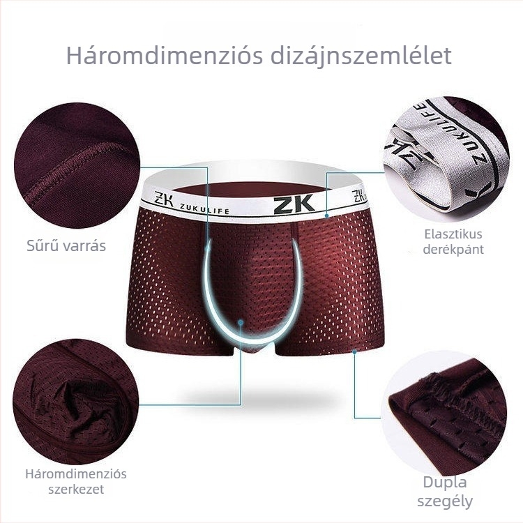 ZK márkájú férfi boxeralsónemű, Ice Silk anyag, lélegző hálós szövés, nagy méret