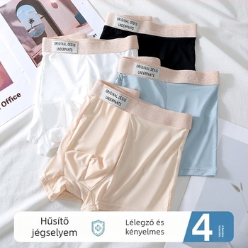 Férfi seamless boxer brief ice-silk anyagból, antibakteriális, lélegző, középmagas derekú, pamut bélés a kereszteződés területén