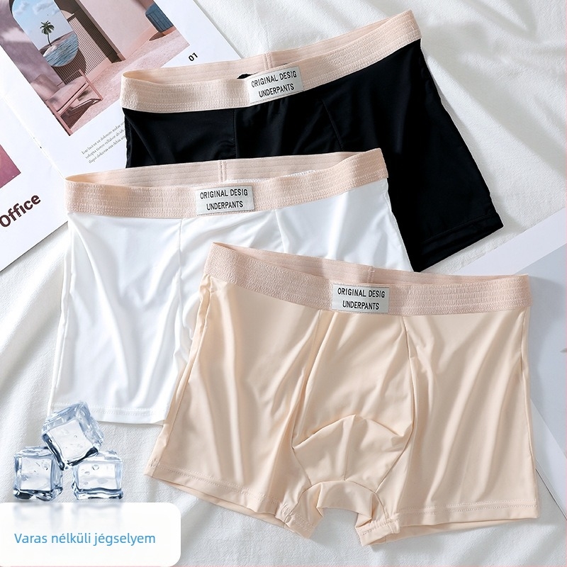 Férfi seamless boxer brief ice-silk anyagból, antibakteriális, lélegző, középmagas derekú, pamut bélés a kereszteződés területén
