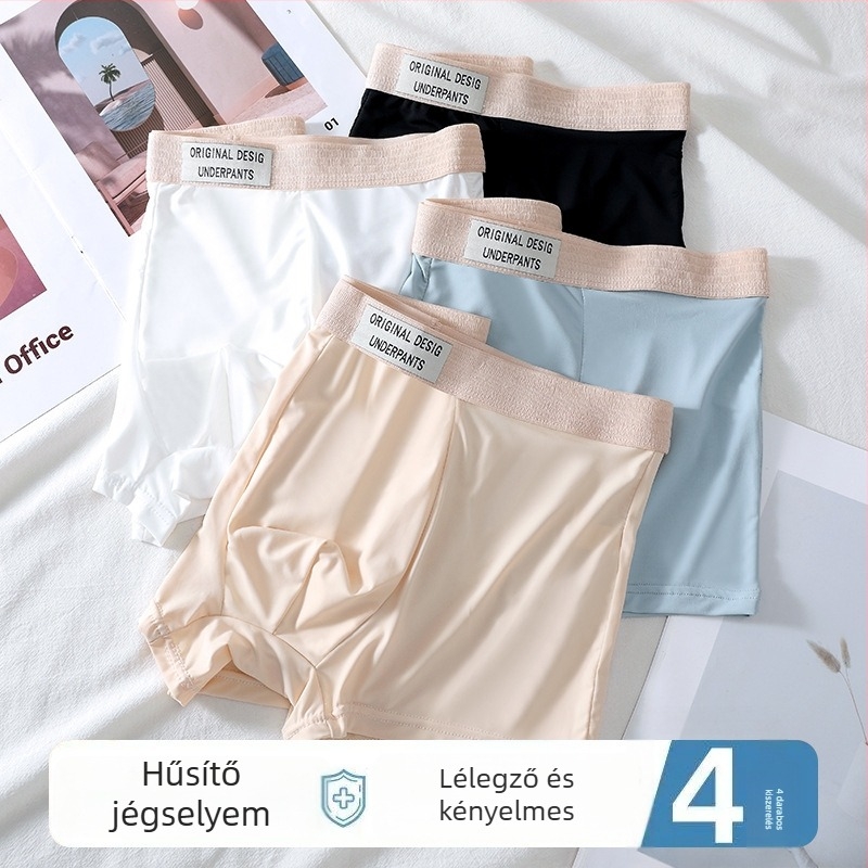 Férfi seamless boxer brief ice-silk anyagból, antibakteriális, lélegző, középmagas derekú, pamut bélés a kereszteződés területén