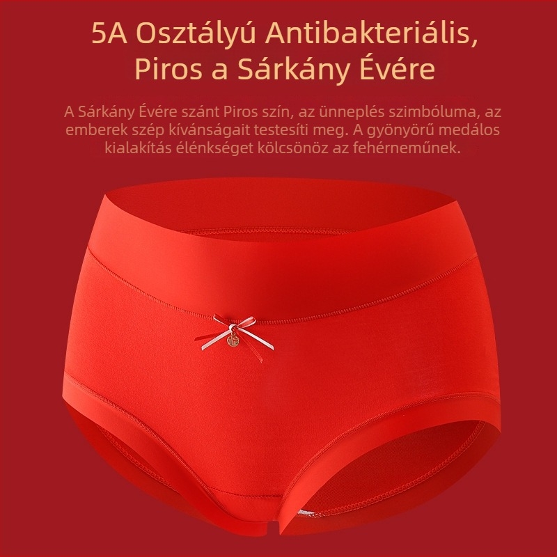 Piros női modal bugyi középmagas derekú, csípőre simuló fazon, Sárkány Éve, esküvői ajándék