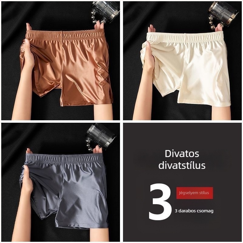 Férfi boxer brief, nagy méret, lélegző Ice Silk anyag, kényelmes otthoni nadrág
