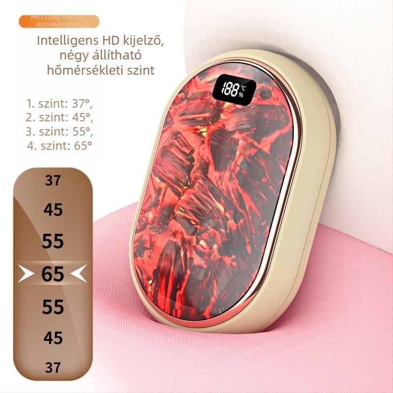 USB-s mini kézmelegítő digitális kijelzővel, beépített akkumulátorral 1200–2000 mAh, modell M61