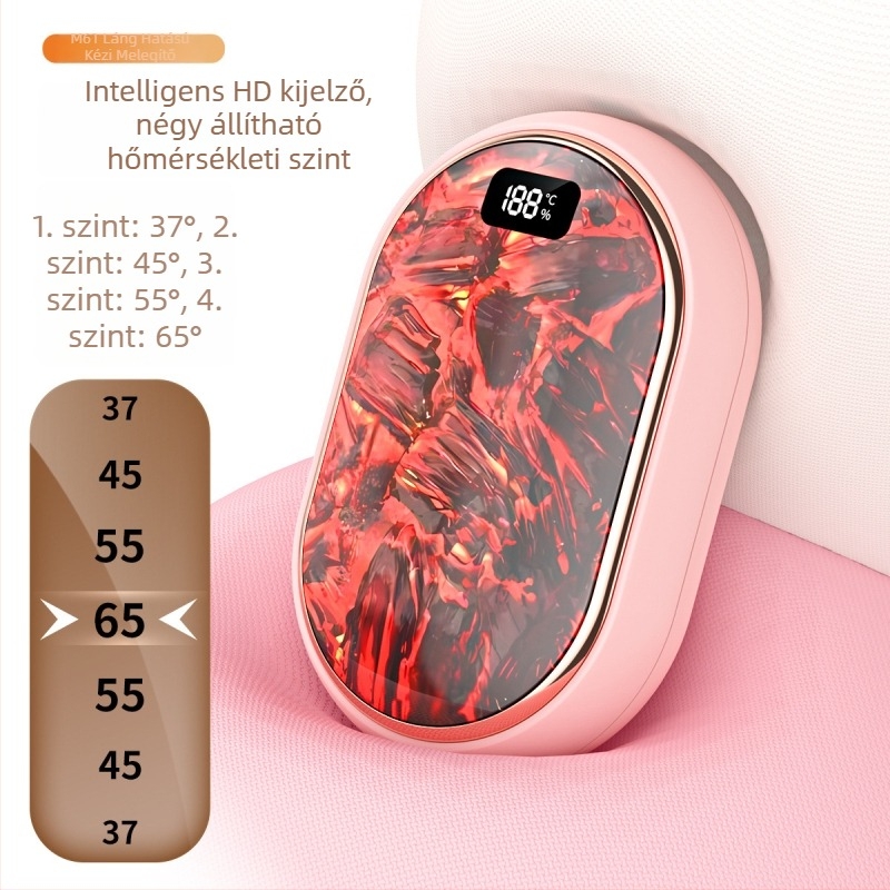USB-s mini kézmelegítő digitális kijelzővel, beépített akkumulátorral 1200–2000 mAh, modell M61