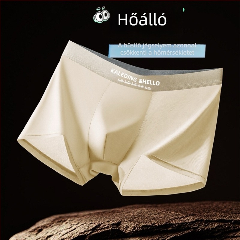 Férfiaknak szatén felületű jég-selyem alsónemű, luxus nude hatású boxer briefs, légáteresztő és kényelmes