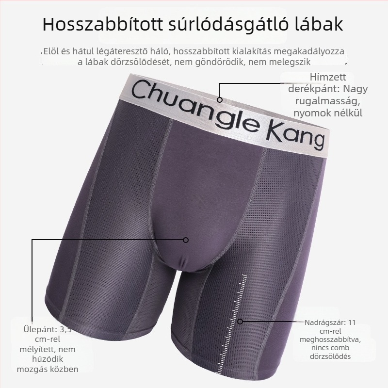 Férfi Ice Silk hálós boxeralsó, 11 cm-rel meghosszabbított hosszúságú, dörzsölés elleni, lélegző, négy évszakos sportoláshoz és futáshoz