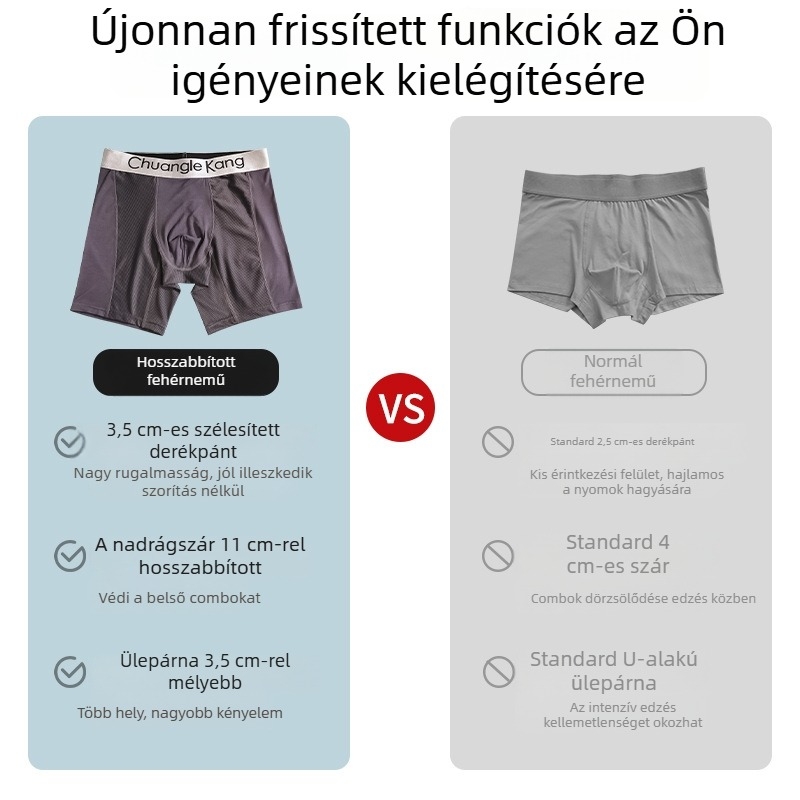 Férfi Ice Silk hálós boxeralsó, 11 cm-rel meghosszabbított hosszúságú, dörzsölés elleni, lélegző, négy évszakos sportoláshoz és futáshoz