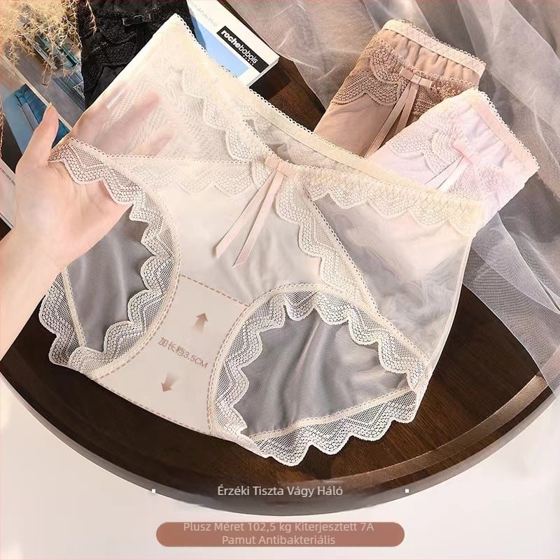 Női alsónemű középmagas derekú, plusz méret, ice-silk anyag, csipkés szegély, puha elasztikus anyag
