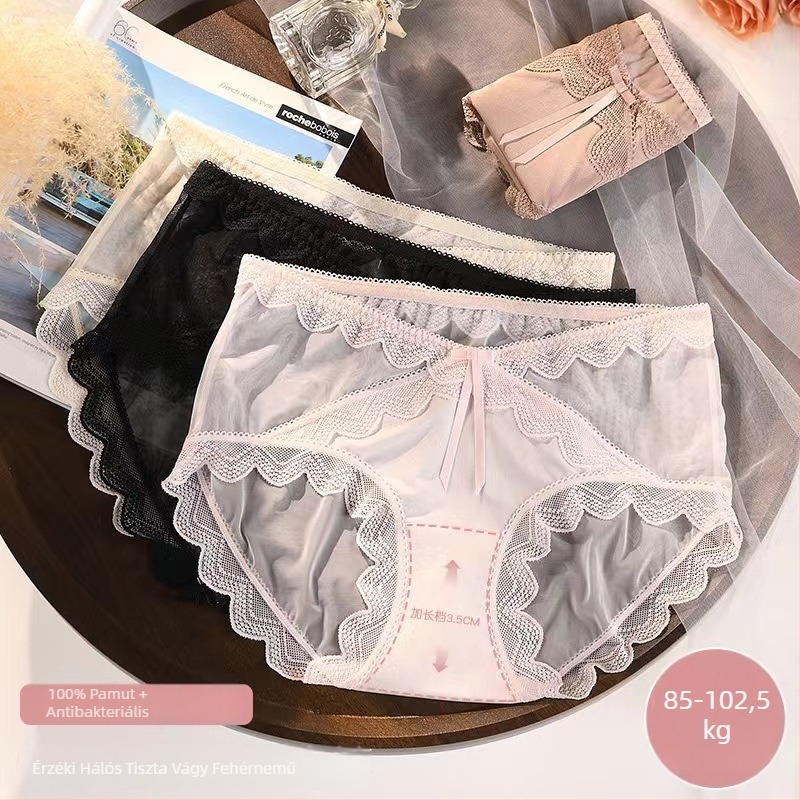 Női alsónemű középmagas derekú, plusz méret, ice-silk anyag, csipkés szegély, puha elasztikus anyag