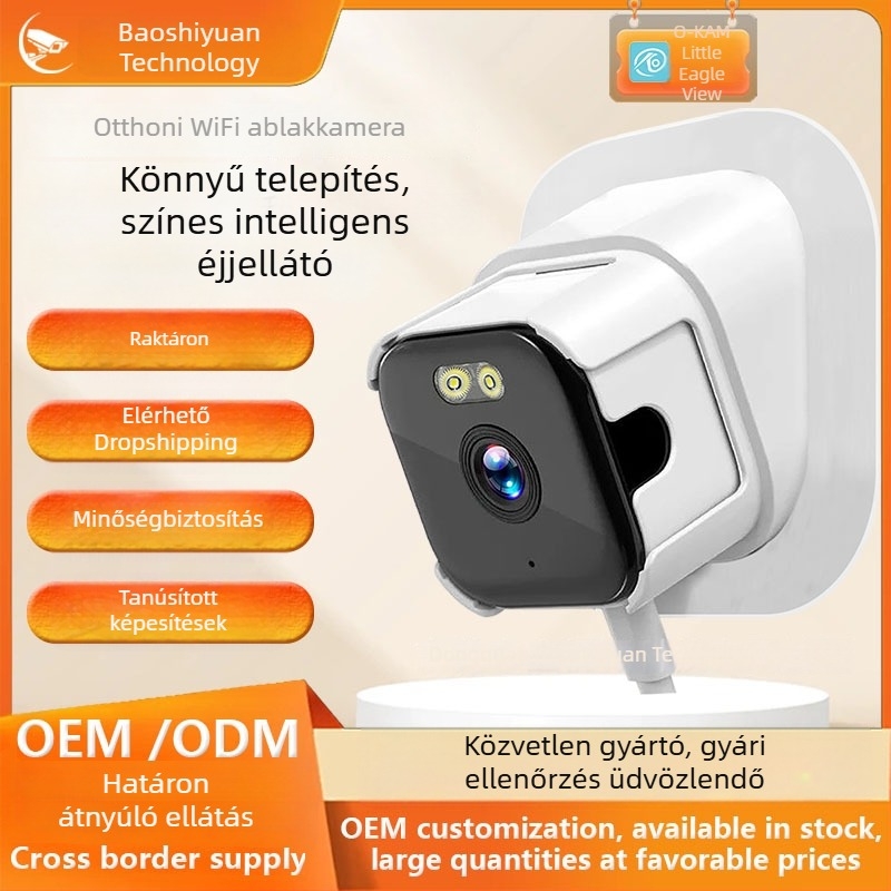 Beltéri Wi‑Fi kamera ablakhézagra, AI éjjellátás, 1080p, 4 mm objektív, fúrás nélküli telepítés, beépített mikrofon, mozgásérzékelés