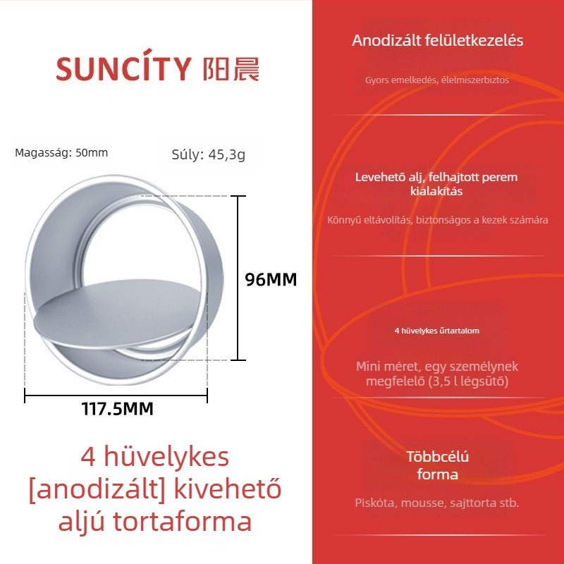 Anódizált alumínium torta forma leválasztható aljjal, tapadásmentes, kör alakú