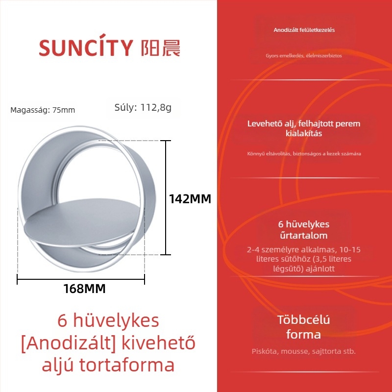Anódizált alumínium torta forma leválasztható aljjal, tapadásmentes, kör alakú