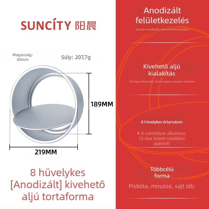 Anódizált alumínium torta forma leválasztható aljjal, tapadásmentes, kör alakú