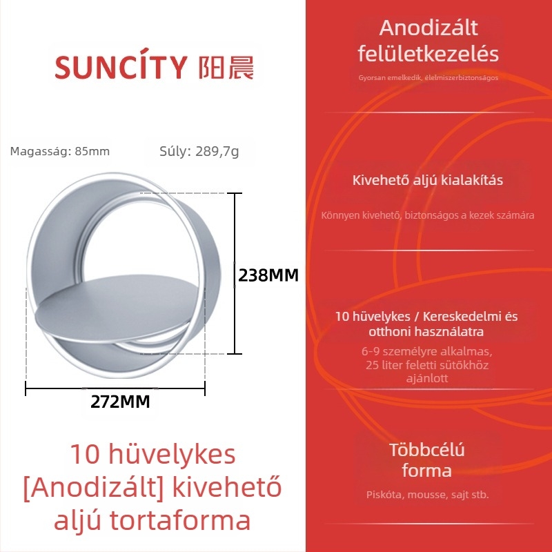 Anódizált alumínium torta forma leválasztható aljjal, tapadásmentes, kör alakú