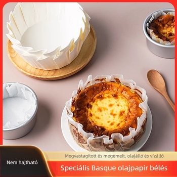 Élelmiszer-minőségű Basque sütőpapír szilikon bevonattal, egyszer használatos, hajtogatás nélküli torta forma liner
