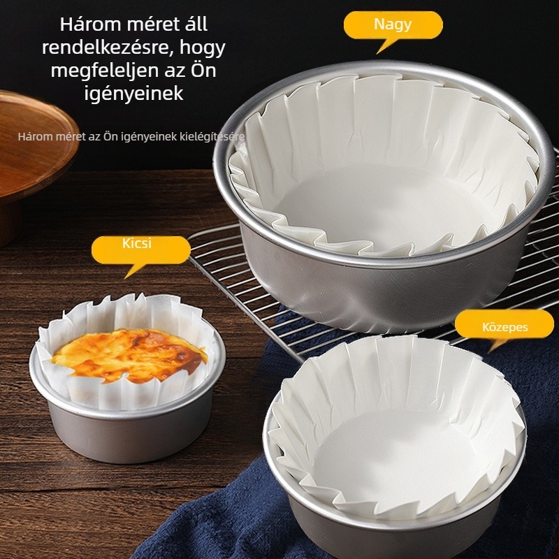 Élelmiszer-minőségű Basque sütőpapír szilikon bevonattal, egyszer használatos, hajtogatás nélküli torta forma liner