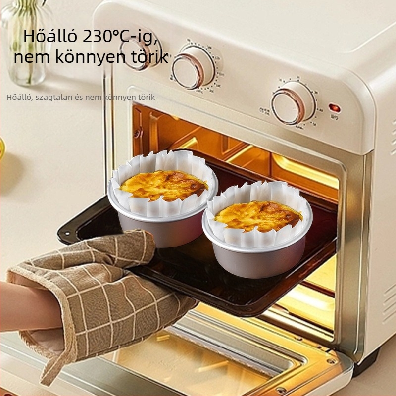 Élelmiszer-minőségű Basque sütőpapír szilikon bevonattal, egyszer használatos, hajtogatás nélküli torta forma liner
