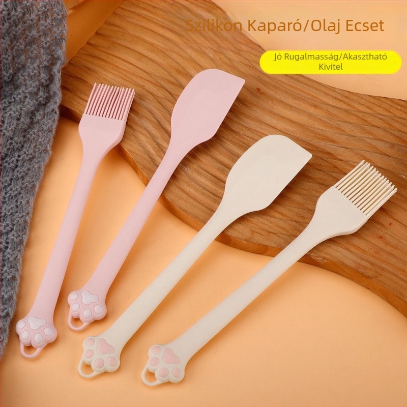 Macskapofa formájú szilikon spatula és olaj ecset sütéshez, tortákhoz és krémekhez