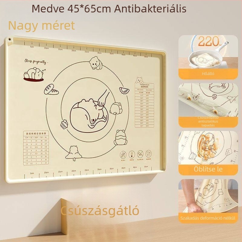 Élelmiszer-minőségű szilikon dagasztó és nyújtó matrac, vastag, csúszásmentes felülettel, konyhai sütéshez