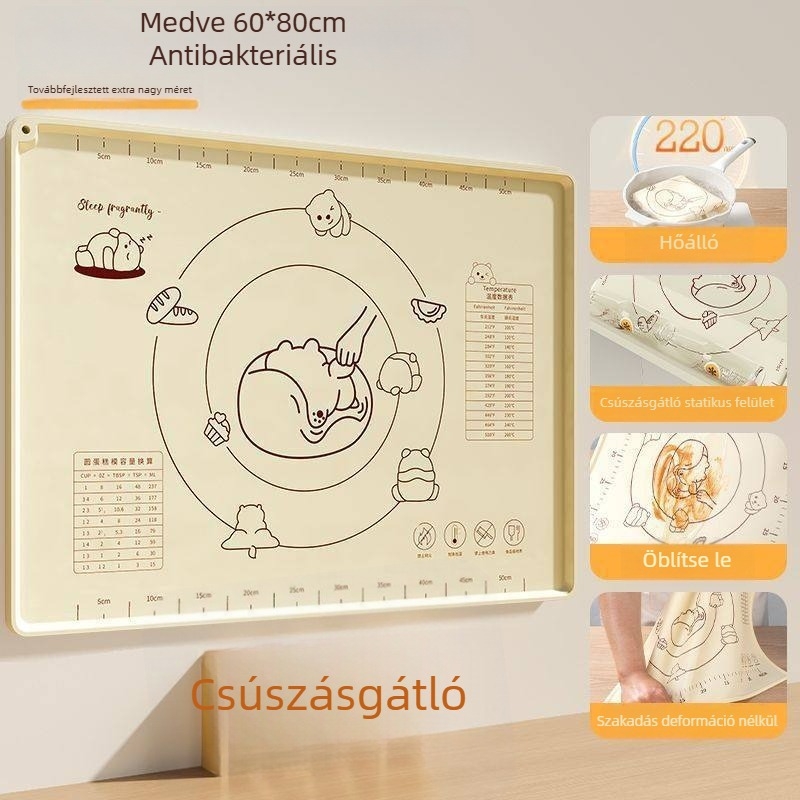 Élelmiszer-minőségű szilikon dagasztó és nyújtó matrac, vastag, csúszásmentes felülettel, konyhai sütéshez