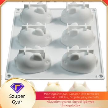 6 rekeszes 3D nyuszis szilikon forma pudinghoz, tortokhoz és mousse-hoz – DIY sütés