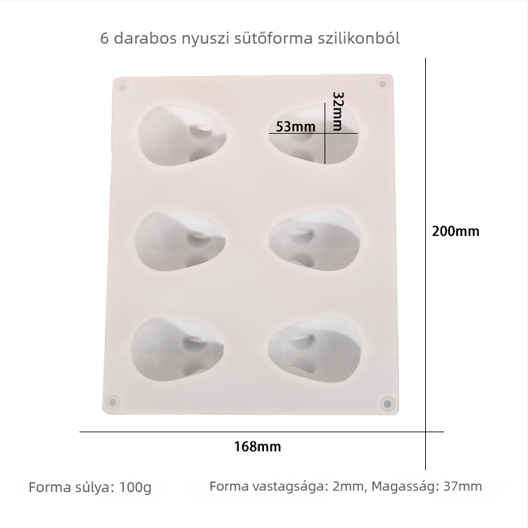 6 rekeszes 3D nyuszis szilikon forma pudinghoz, tortokhoz és mousse-hoz – DIY sütés