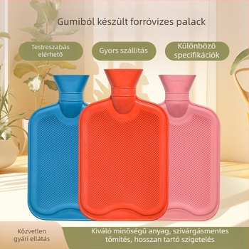 Gumi melegvíz-palack belső töltőrésszel, otthoni használatra, hagyományos melegítő víztáska a has és a kéz melegítéséhez.