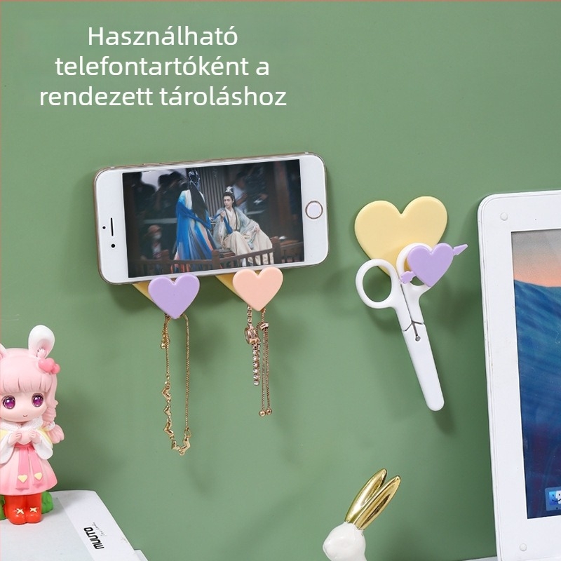 Szív alakú, multifunkcionális öntapadós akasztó, lyukasztás nélküli, ajtó mögé, konyhába és gardróbba, egyszeres és dupla fogas