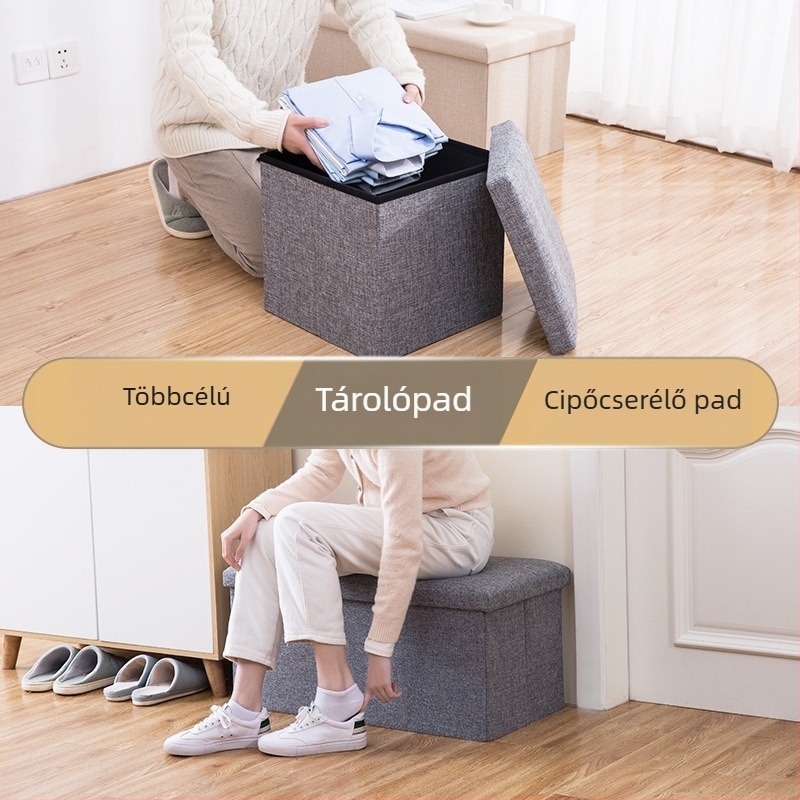 Összecsukható pamut-len tároló szék, téglalap alakú, hálószoba és nappali számára, többfunkciós ülő és cipőcserélő tároló szék