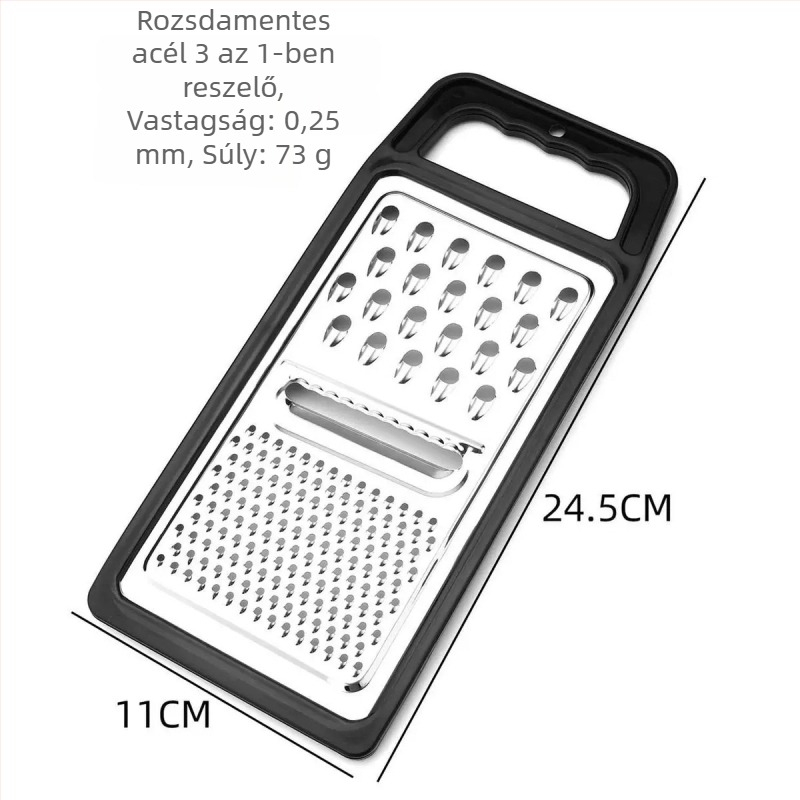 Rozsdamentes acélból készült 3-in-1 multifunkcionális reszelő és szeletelő fokhagymához, sajthoz és burgonyához
