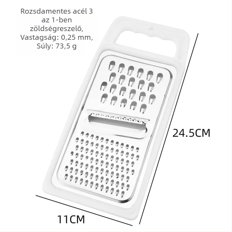 Rozsdamentes acélból készült 3-in-1 multifunkcionális reszelő és szeletelő fokhagymához, sajthoz és burgonyához