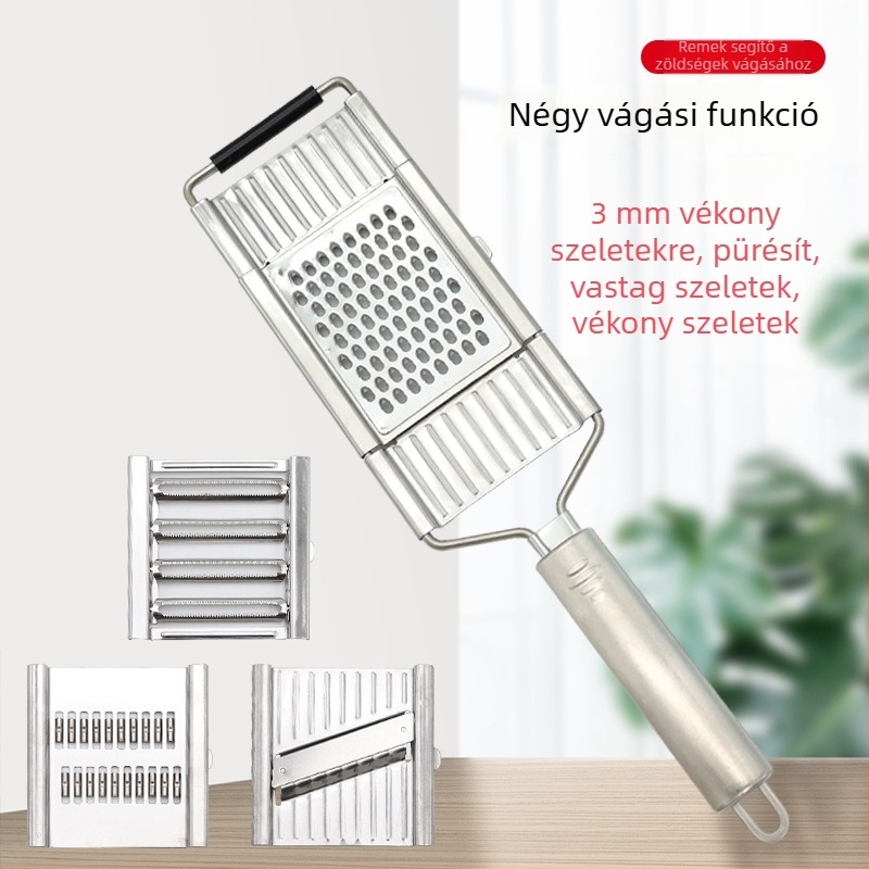 Rozsdamentes acélból készült, multifunkciós kézi zöldségvágó 3D vágás és reszelés funkcióval, kapcsolható retek reszeléséhez