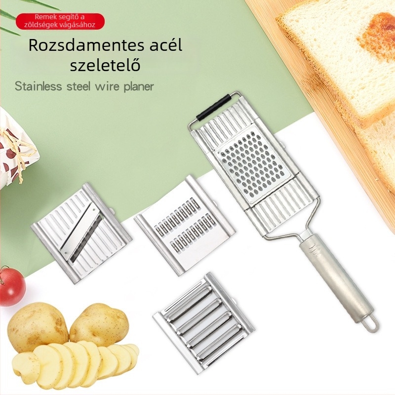 Rozsdamentes acélból készült, multifunkciós kézi zöldségvágó 3D vágás és reszelés funkcióval, kapcsolható retek reszeléséhez