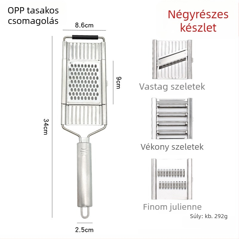 Rozsdamentes acélból készült, multifunkciós kézi zöldségvágó 3D vágás és reszelés funkcióval, kapcsolható retek reszeléséhez