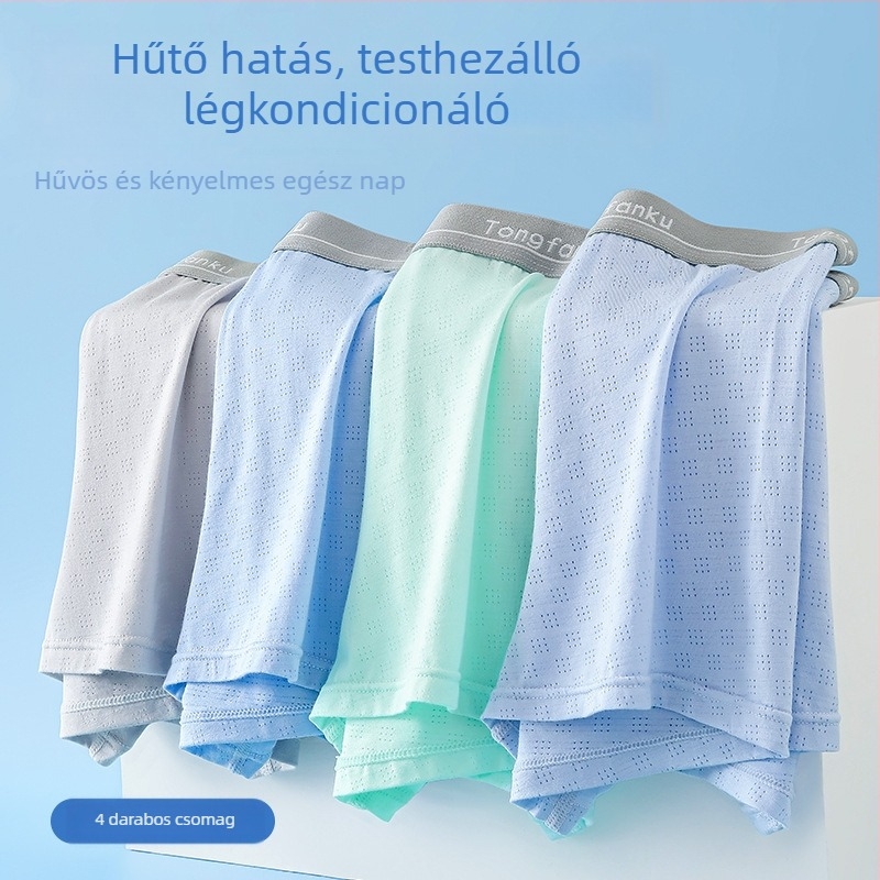 Antibakteriális férfi boxer alsó Ice Silk anyagból, középmagas derékkal, tinédzsereknek, lélegző