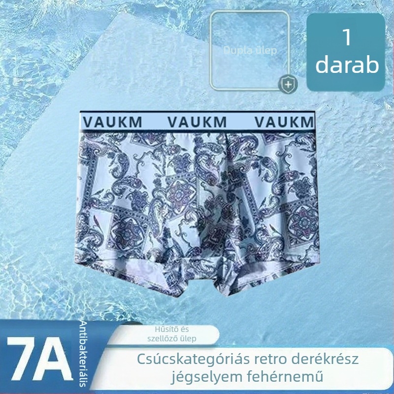 Légáteresztő antibakteriális virágmintás férfi boxeralsó, nagy méret, kínai stílusú