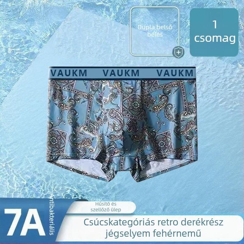 Légáteresztő antibakteriális virágmintás férfi boxeralsó, nagy méret, kínai stílusú