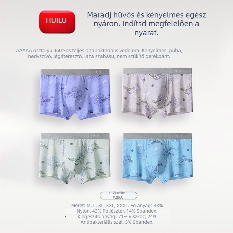 Huilu Zhongshan férfi ice silk boxer briefs – lélegző, vékony nyári modell, varrat nélküli, nagy méret
