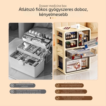 Asztali gyógyszeres doboz fiókos – otthoni elsősegély és gyógyszer tároló, nagy kapacitású
