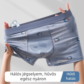 Nyári Ice Silk férfi boxeralsó, 3D poliészter, középmagas derék, lélegző, kényelmes, gyorsan száradó