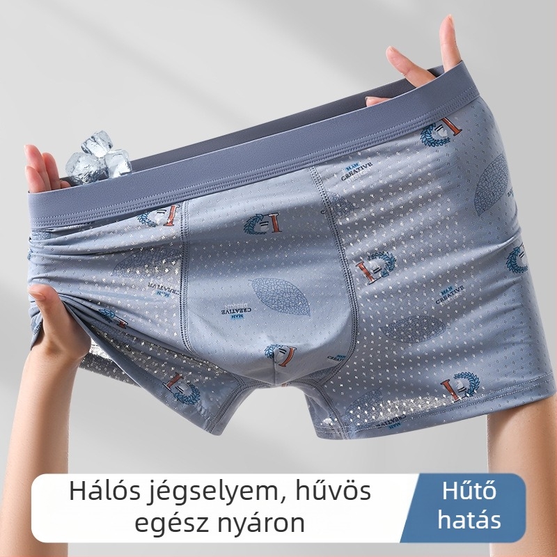 Nyári Ice Silk férfi boxeralsó, 3D poliészter, középmagas derék, lélegző, kényelmes, gyorsan száradó