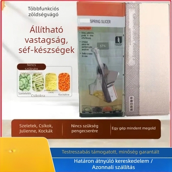Többfunkciós zöldségvágó: szeletelésre, reszelésre és vékony csíkokra vágásra; ideális otthoni és kereskedelmi konyhai használatra