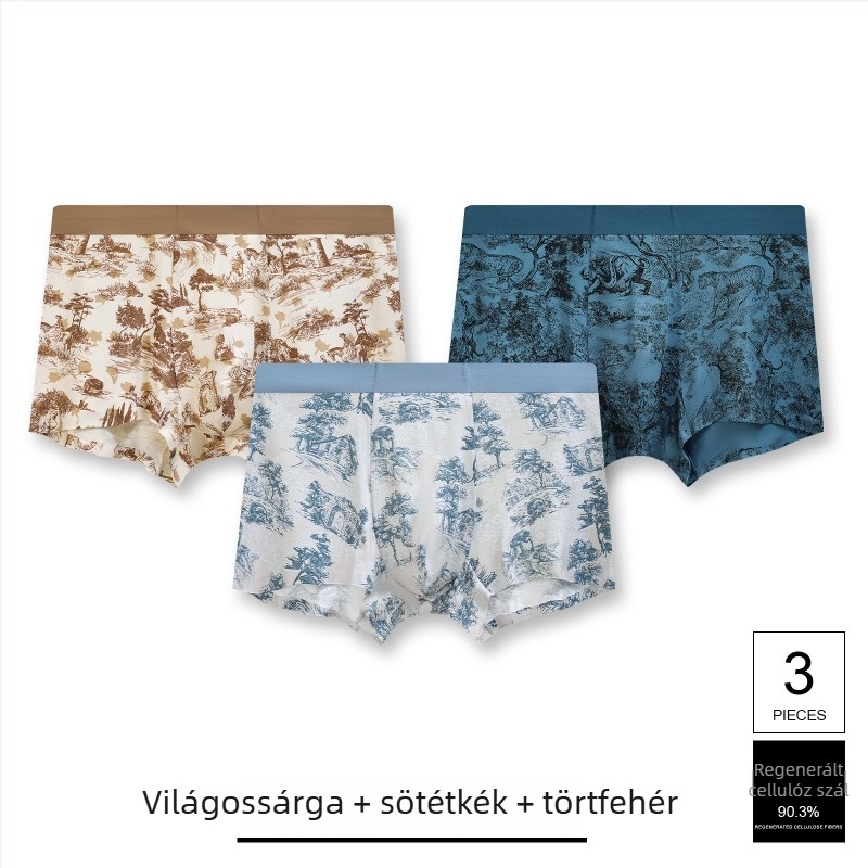 Férfi boxeralsó kínai stílusú mintás, puhák, antibakteriálisak és kényelmesek, modál bélésű, viszkózból készült, 7A osztály