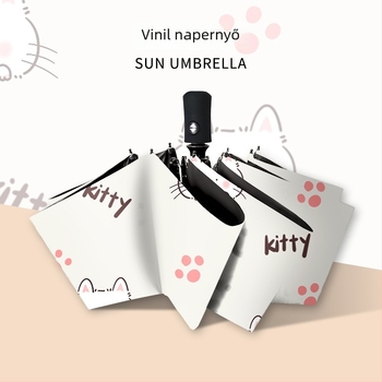 Összecsukható, teljesen automata esernyő esőre és napsütésre, UV védelemmel, INS-stílusú, egyetemi lányoknak, Kitty macska ajándék esernyő