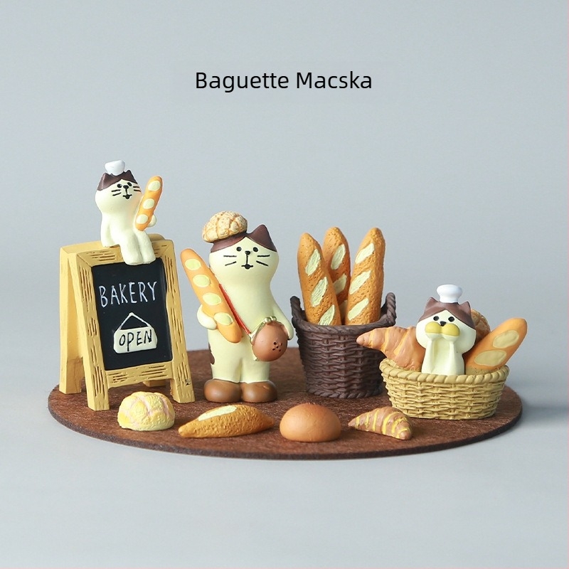 Japán zakka baguette macska — gyanta asztali és autós dísz, édes ajándék