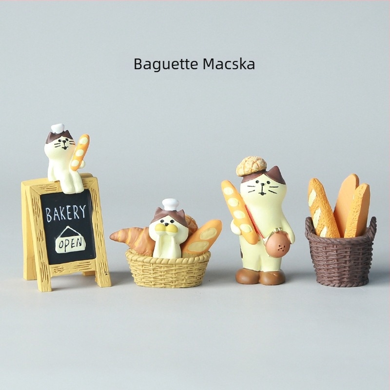 Japán zakka baguette macska — gyanta asztali és autós dísz, édes ajándék