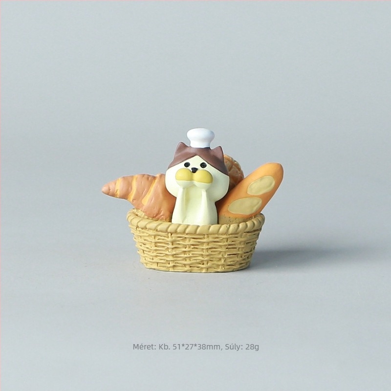 Japán zakka baguette macska — gyanta asztali és autós dísz, édes ajándék