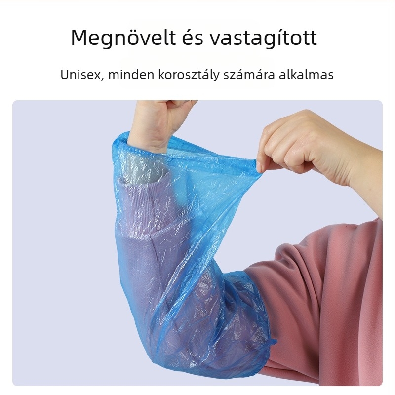 Egyszer használatos PE ujjszárvédők, hosszított és vastagított kivitelben, vízálló és olajálló, konyhai feladatokhoz, háztartási takarításhoz, grillezéshez és forró fazékokhoz